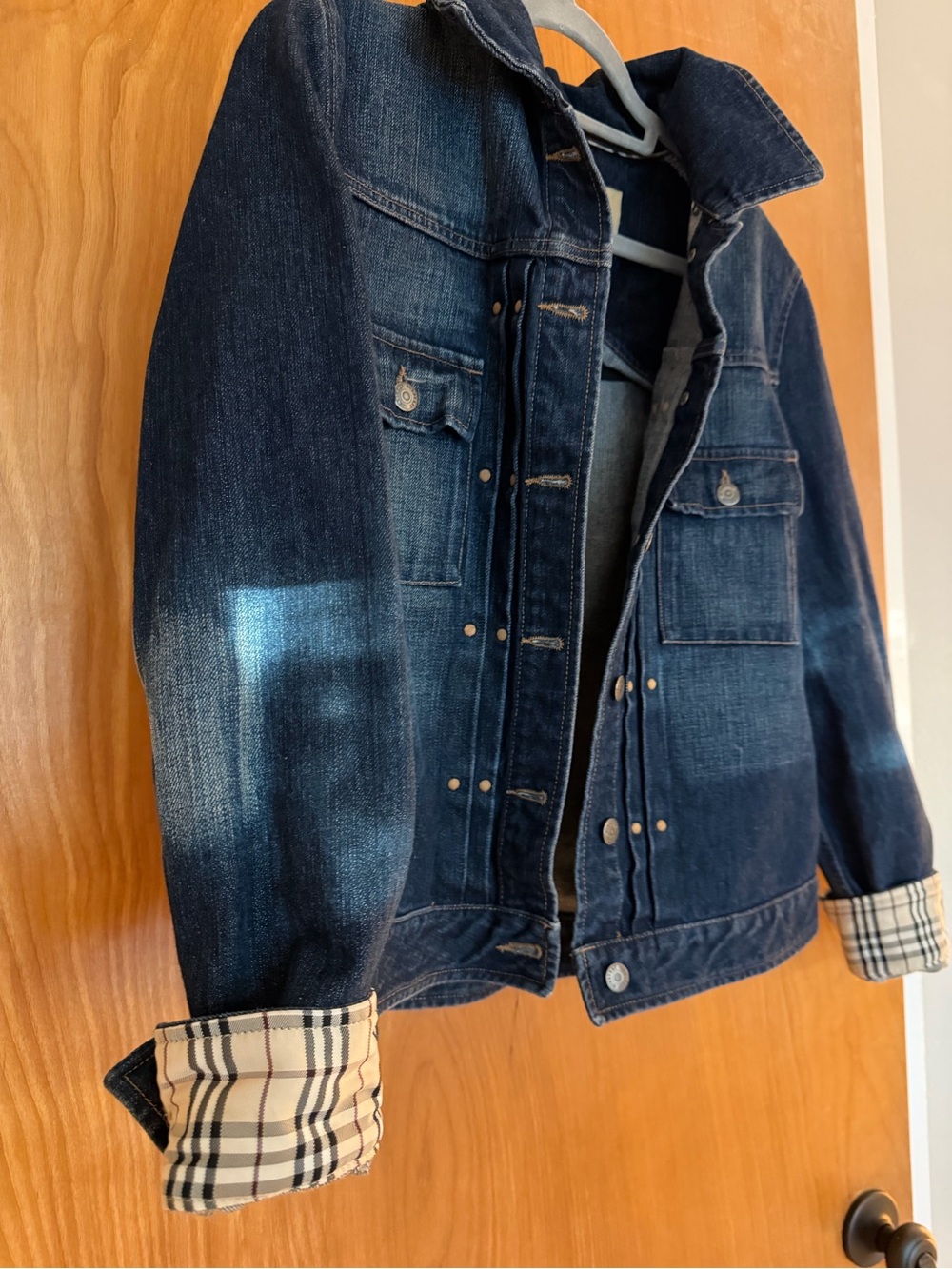 Burberry Blue Denim Jacket with Signature Check Cuffs